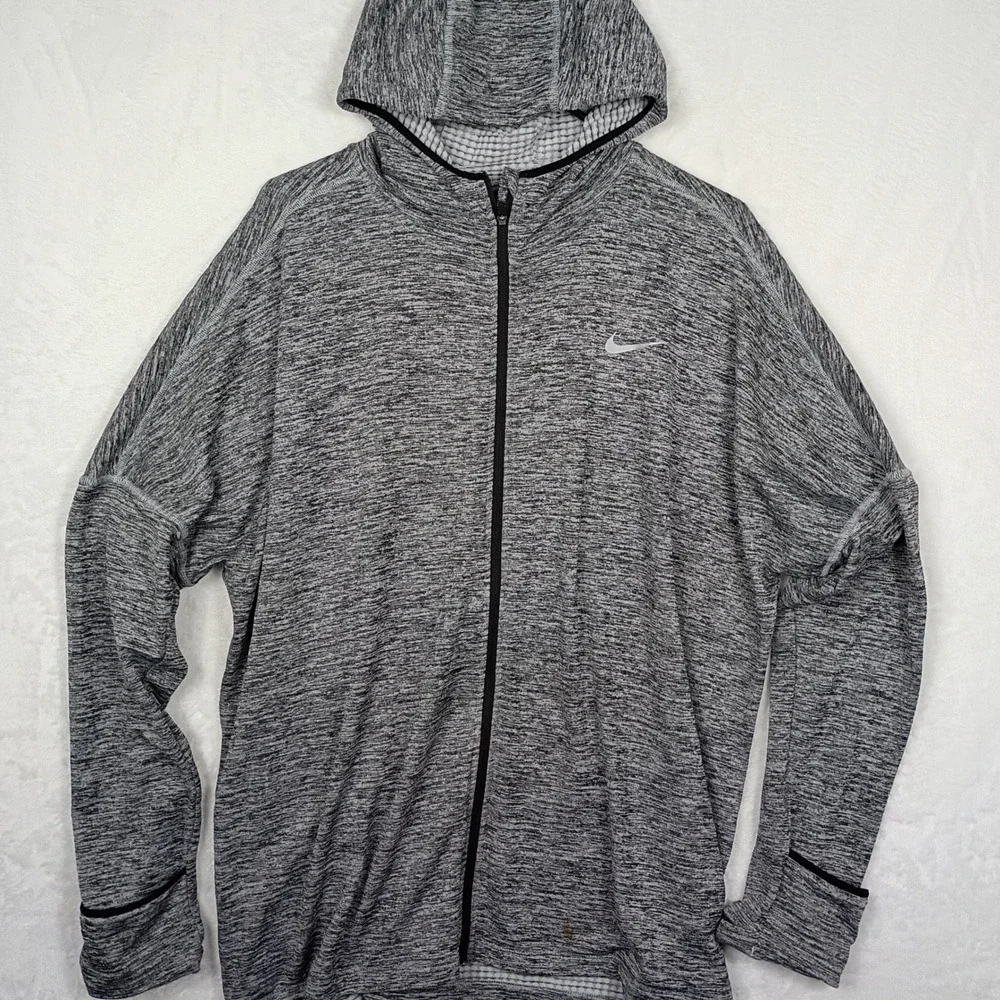 Nike Running Dri-FIT Full Zip Hoodie Women 1X Grey Heather Space Dye Waffle Knit